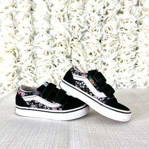 Toddler Vans shoes floral Velcro black shoes